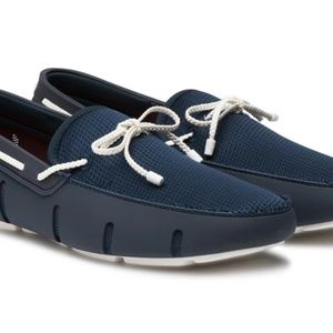 Swims Braided Lace-Up Loafers Navy Blue & White